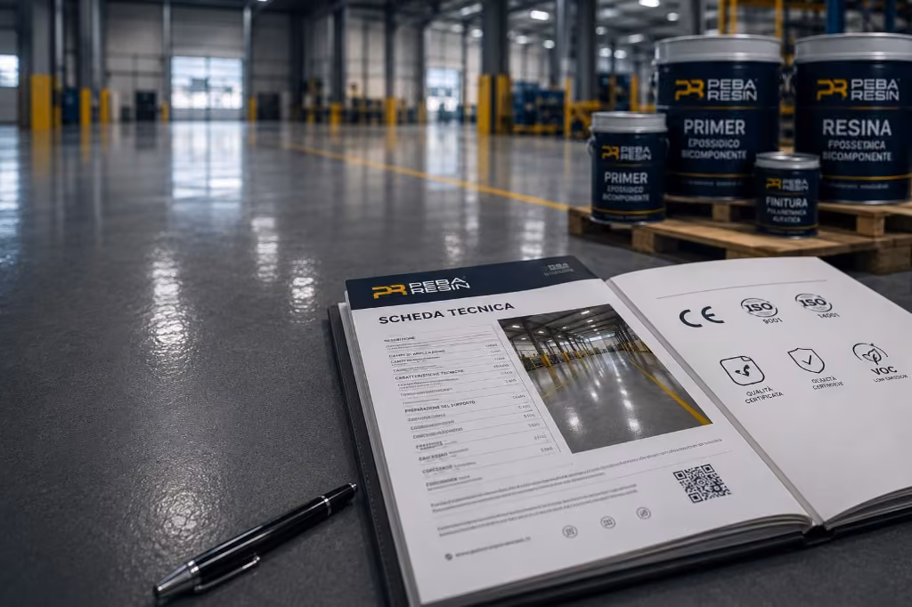 Materiali industriali certificati e documentazione tecnica pronti per la posa in cantiere