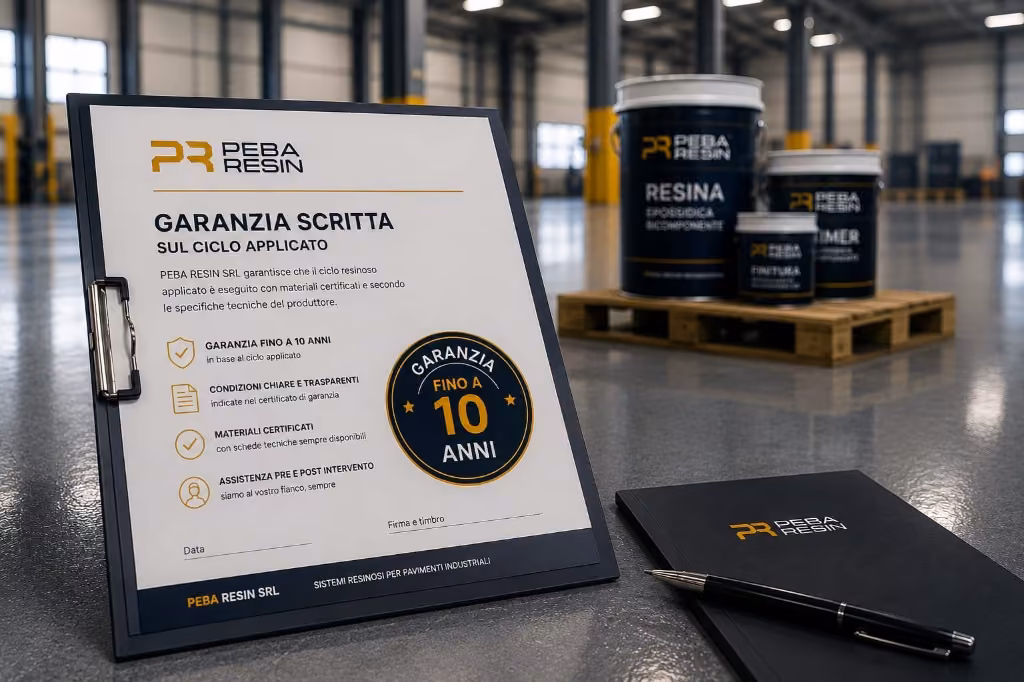 Documento di garanzia scritta PEBA RESIN fino a 10 anni sul ciclo applicato